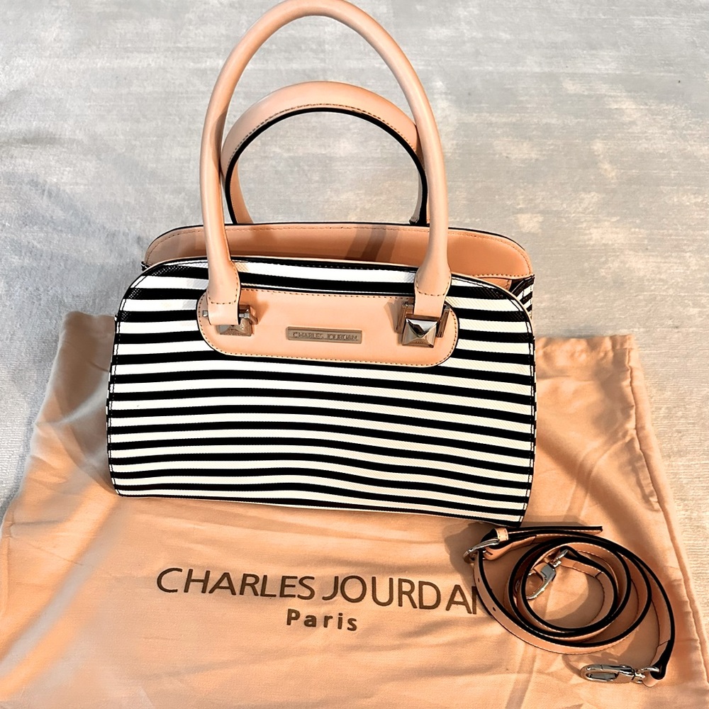 Charles Jourdan Wanda3 leather handbag, satchel - black white stripe.